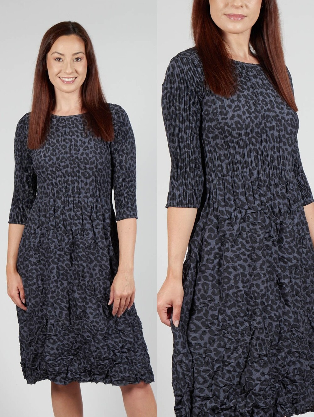 Alquema Three Quarter Sleeve Smash Dress in Leopard - Picture 2 of 10